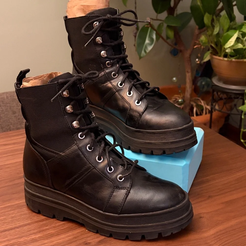 Marc Fisher Black Platform Combat Boots - Picture 1 of 8
